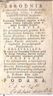 FALKOWSKI - ZBRODNIA URODZONEGO HENRYKA NIEMIERZYCA TAIEMNICY CIAŁA I KRWIE CHRYSTUSOWEY NAYBEZBOŹNIEYSZEGO GWAŁCICIELA 1786 - 3