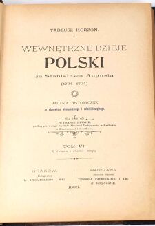KORZON- WEWNETRZNE DZIEJE POLSKI ZA ST. AUGUSTA wyd. 1897r. t. I-VI [komplet] półskórek - 29