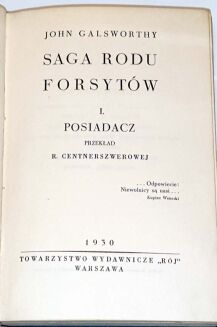 GALSWORTHY- SAGA RODU FORSYTÓW: TRYLOGIA wyd.1 z 1930 - 2