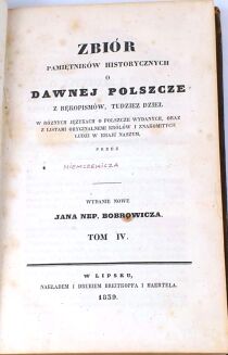 NIEMCEWICZ - ZBIÓR PAMIĘTNIKÓW HISTORYCZNYCH O DAWNEJ POLSZCZE 1838 t. 1-4. Niesygnowana oprawa Antoniego Oehla - 6