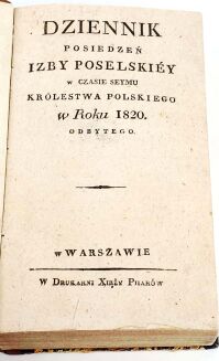 OBNIŃSKI - DZIENNIK POSIEDZEŃ IZBY POSELSKIEY wyd. 1820 - 2