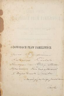 [Z Biblioteki prawniczej Feliksa Szenwica] BUDZIŃSKI- KILKA UWAG O DOWODACH PRAW FAMILIJNYCH I WYPIERANIU SIĘ DZIECI NIEPRAWYCH  1858. Dedykacja Autora! - 3