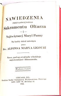 LIGUORI- NAWIEDZENIA PRZENAJŚWIĘTSZEGO SAKRAMENTU 1911 stan idealy! - 2
