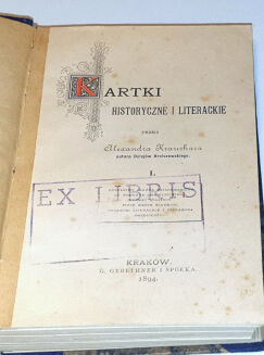 KRAUSHAR- KARTKI HISTORYCZNE I LITERACKIE wyd. 1894 - 2