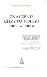 ILIŃSKI - ZNACZENIE CHRZTU POLSKI 966 - 1966 - 3