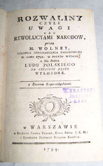 VOLNEY- ROZWALINY czyli UWAGI NA REWOLYCYAMI NARODÓW wyd. 1794 - 3