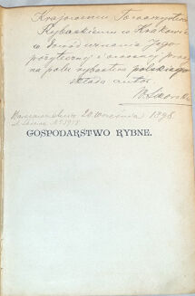 SIKORSKI - GOSPODARSTWO RYBNE wyd. 1899 dedykacja Autora - 2