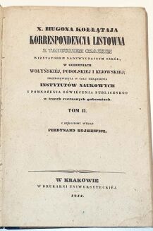 KOŁŁĄTAJ- KORRESPONDENCYA LISTOWNA  Z TADEUSZEM CZACKIM t.2 wyd.1844 - 2