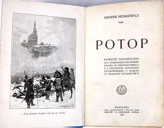SIENKIEWICZ- POTOP z 8 rysunkami Antoniego Piotrowskiego. Oprawa sygnowana: Karol Wójcik - 2