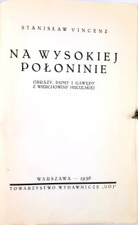 VINCENZ- NA WYSOKIEJ POŁONINIE 1936r. Egzemplarz numerowany - 4