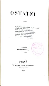 KRASIŃSKI- POEZYE. Zbiór paryskich wadań 1862-3 - 2