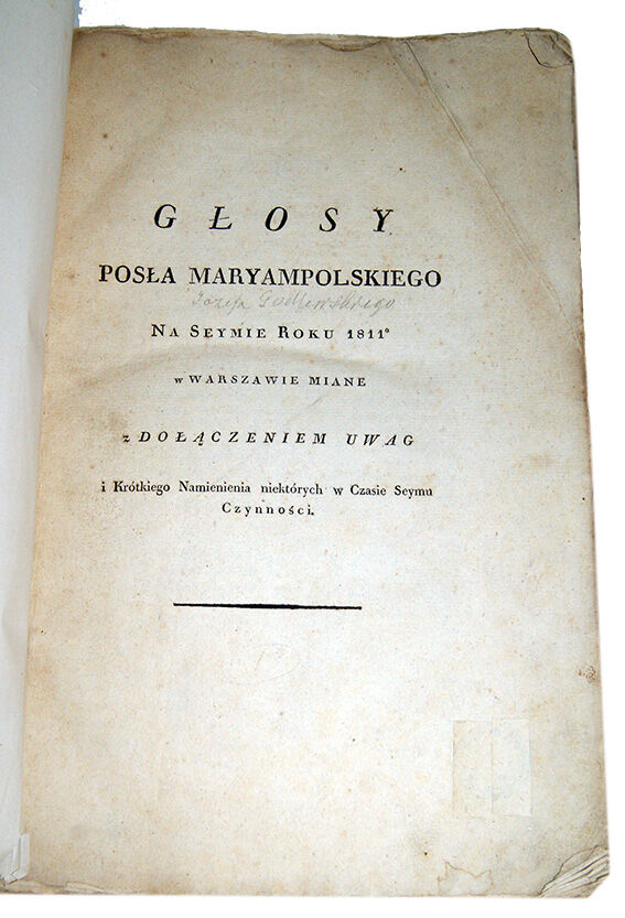GODLEWSKI- GŁOSY POSŁA MARYAMPOLSKIEGO 1811 R. KSIĘSTWO WARSZAWSKIE