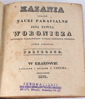 WORONICZ- KAZANIA TUDZIEŻ NAUKI PARAFIALNE  t.1-3 [kompletw  1 wol.] 1832 - 3