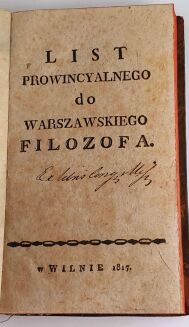 SUROWIECKI- LIST PROWINCYALNEGO DO WARSZAWSKIEGO FILOZOFA Wilno 1817 [masoneria] - 2