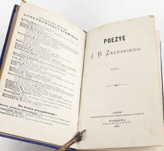 ZALESKI- POEZYE t.1 wyd. 1877r., półskórek z epoki - 2