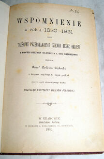 GŁĘBOCKI- WSPOMNIENIE Z ROKU 1830-1831 dedykacja Autora - 2