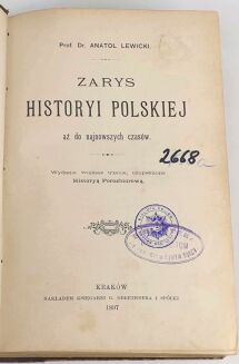 LEWICKI- ZARYS HISTORYI POLSKI 1897 oprawa Żenczykowski - 2