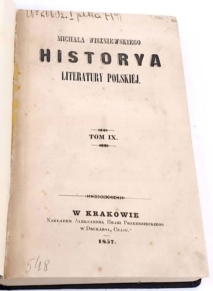 WISZNIEWSKI -  HISTORYA LITERATURY POLSKIEJ 1857 t. 9