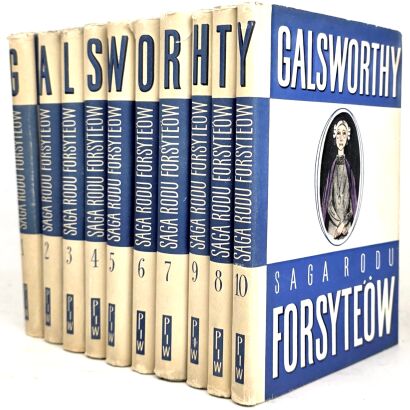GALSWORTHY- SAGA RODU FORSYTE'ÓW t.1-10 (komplet) obwoluty, piękny egzemplarz