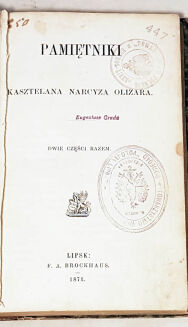 OLIZAR- PAMIĘTNIKI KASZTELANA NARCYZA OLIZARA wyd. 1871 - 4