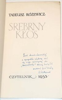 RÓŻEWICZ- SREBRNY KŁOS wyd.1 dedykacja Autora - 2