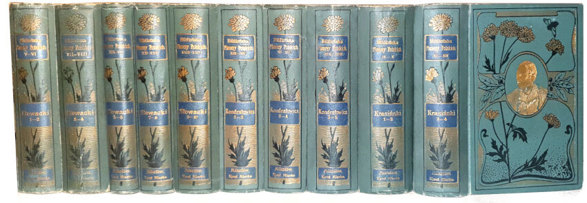 BIBLIOTEKA PISARZY POLSKICH KAROLA MIARKI. KONDRATOWICZ, KRASIŃSKI, SŁOWACKI - DZIEŁA 10 wol. secesyjne oprawy