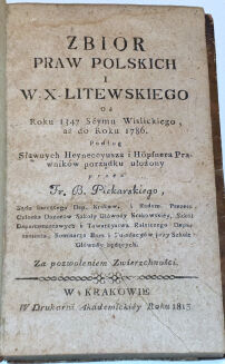 PIEKARSKI - ZBIÓR PRAW POLSKICH I W. X. LITEWSKIEGO wyd. 1813 - 2