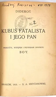 DIDEROT- KUBUŚ FATALISTA I JEGO PAN. Pierwsze polskie wydanie, 1915 - 5