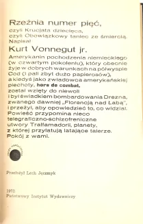 VONNEEGUT- RZEŹNIA NUMER PIĘĆ wyd. 1 - 6
