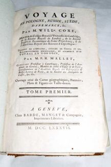 COXE- VOYAGE EN POLOGNE, RUSSIE, SUEDE, DANNEMARC, etc. t. I-IV [komplet] wyd. 1786 - plany, mapy, portrety, ilustracje - 6