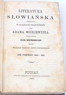 MICKIEWICZ- LITERATURA SŁOWIAŃSKA t. I-IV [komplet] Poznań 1865 OPRAWA - 3