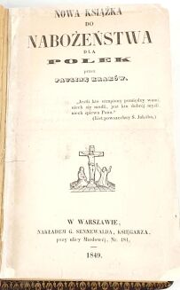 KRAKÓW- NOWA KSIĄŻKA DO NABOŻEŃSTWA DLA POLEK. Warszawa 1849 - 5