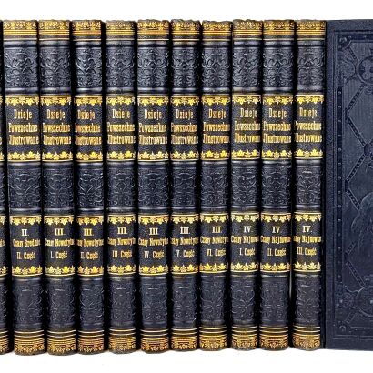 SOKOŁOWSKI- DZIEJE POWSZECHNE ILLUSTROWANE t.1-15 rzadki wariant oprawy, stan!