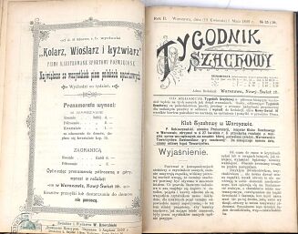 [PIERWSZE POLSKIE CZASOPISMO SZACHOWE] TYGODNIK SZACHOWY R. 2. Nr 1-2, 5-26. Warszawa 1899 - 7