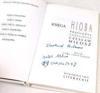 MIŁOSZ - KSIĘGA HIOBA. Dedykacja Autora - 2