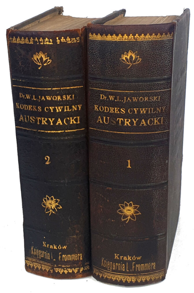 JAWORSKI- KODEKS CYWILNY AUSTRYACKI wyd. 1905r. t.1-2 [komplet w 2wol.] oprawa JAHODA