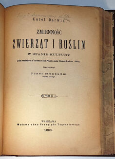 DARWIN- ZMIENNOSC ZWIERZAT I ROSLIN / THE VARIATION UNDER ANIMALS AND PLANTS UNDER DOMESTICATION ed. 1888 - 4