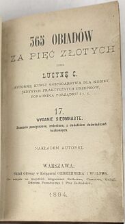 ĆWIERCZAKIEWICZOWA- 365 OBIADÓW wyd. 1894 oprawa - 5