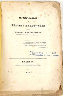 MECISZEWSKI- UWAGI O TEATRZE W KRAKOWIE 1843 - 3