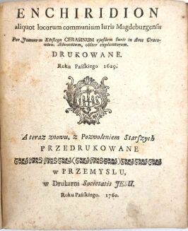 GROICKI - ZBIÓR ROZPRAW DOTYCZĄCYCH MAGDEBURSKIEGO PRAWA MIEJSKIEGO Przemyśl 1760 - 12