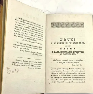 COSSART Laurent Josep - NAUKI O PRZYKAZANIACH BOSKICH I KOŚCIELNYCH, O MODLITWIE, GRZECHACH GŁÓWNYCH I SAKRAMENTACH. Wilno 1844 - 4