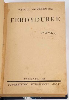 GOMBROWICZ - FERDYDURKE wyd.1 z 1938r. il. BRUNO SCHULZ - 3