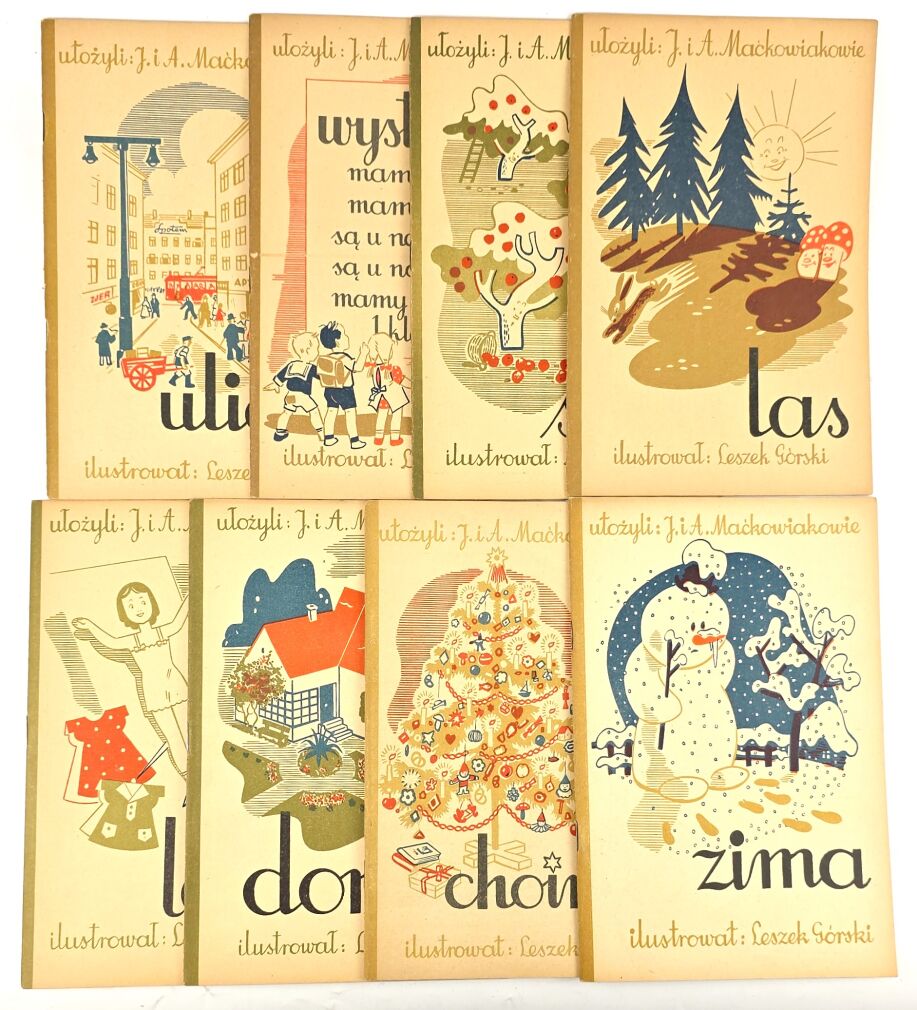 MAĆKOWIAKOWIE- 8 zeszytów: LALA; LAS; SAD; ULICA; WYSTAWA; DOMEK; CHOINKA; ZIMA 1945 retro czytanki dla dzieci