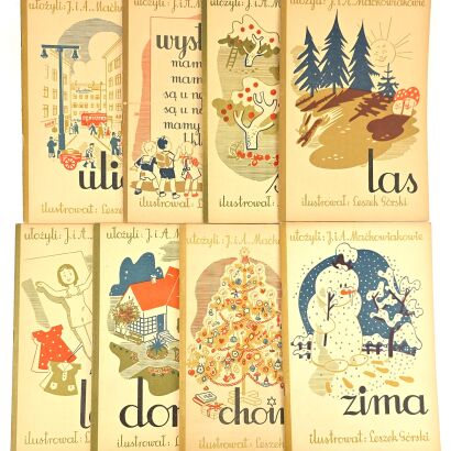 MAĆKOWIAKOWIE- 8 zeszytów: LALA; LAS; SAD; ULICA; WYSTAWA; DOMEK; CHOINKA; ZIMA 1945 retro czytanki dla dzieci