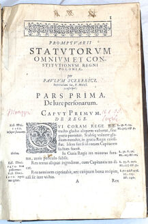 SZCZERBIC - PROMPTUARIUM STATUTORUM OMNIUM ET CONSTITUTIONUM REGNI POLONIAE wyd. 1604 - 4
