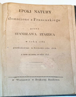 BUFFON, STASZIC- EPOKI NATURY Warszawa : w Drukarni Rządowei 1816 - 2
