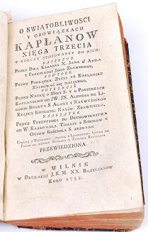 O ŚWIĄTOBLIWOŚCI Y OBOWIĄZKACH KAPŁANÓW XIĄG TROIE Wilno 1782 - 9