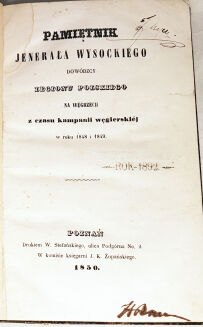 WYSOCKI- PAMIĘTNIK JENERAŁA WYSOCKIEGO dowódcy Legionu Polskiego na Węgrzech z czasu kampanii węgierskiej w roku 1848 i 1849 wyd. 1850 - 2