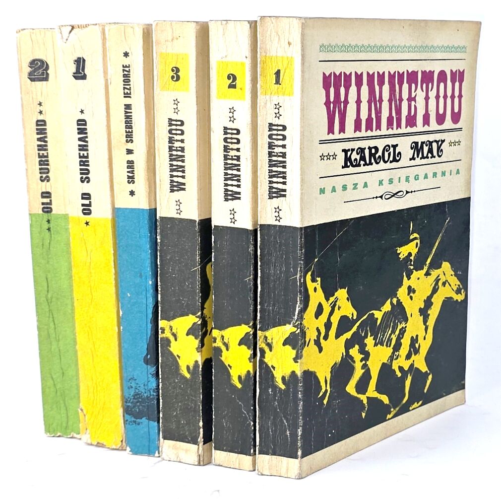 MAY- WINNETOU 1-3. OLD SUREHAND 1-2. SKARB W SREBRNYM JEZIORZE, wyd. 1968-73