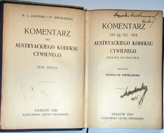WRÓBLEWSKI- KOMENTARZ DO §§ 531-824 AUSTRYACKIEGO KODEKSU CYWILNEGO (PRAWO SPADKOWE).  Kraków 1904.OPRAWA ROBERT JAHODA - 5